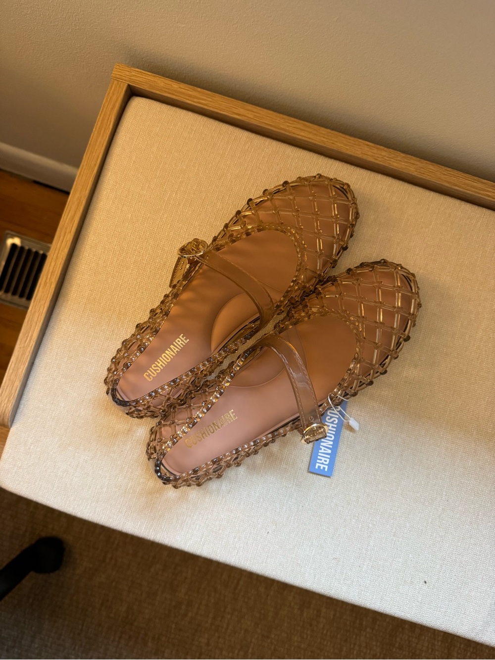 CUSHIONAIRE Women's Tan Jelly Mary Jane Flats